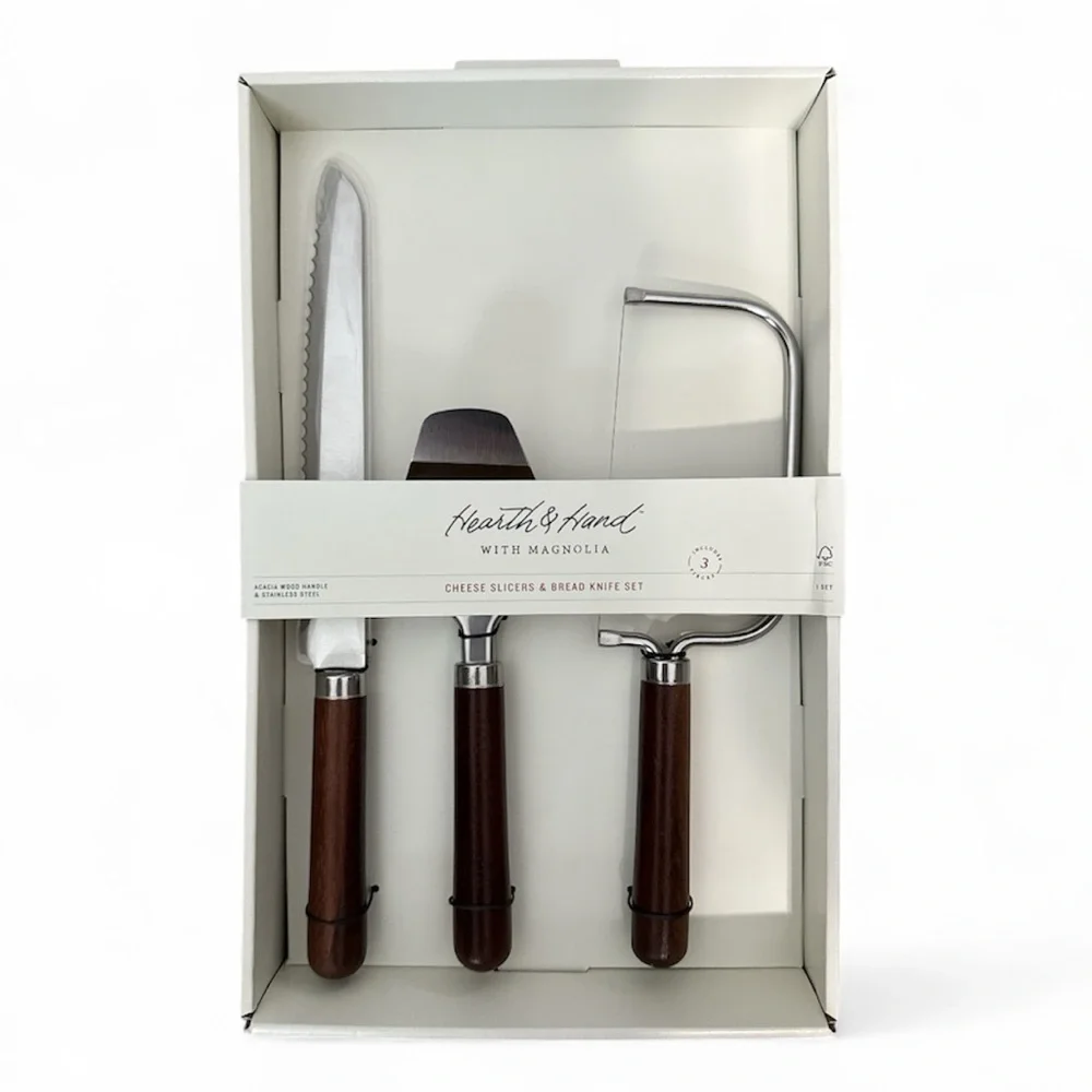 Hearth & Hand Set of 3 Cheese and Bread Knives Dark Brown
